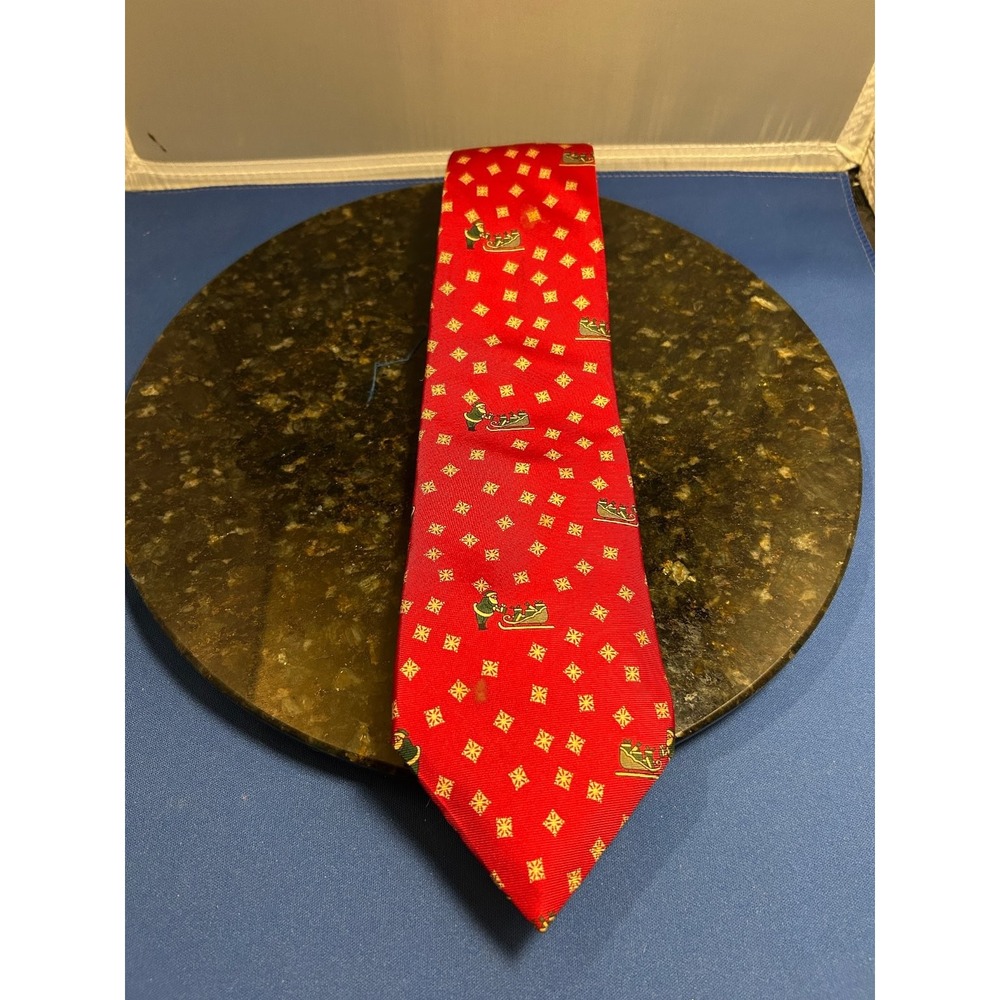 Wembley Pure Silk Men's Red Christmas Tie with Santa Sleigh Pattern